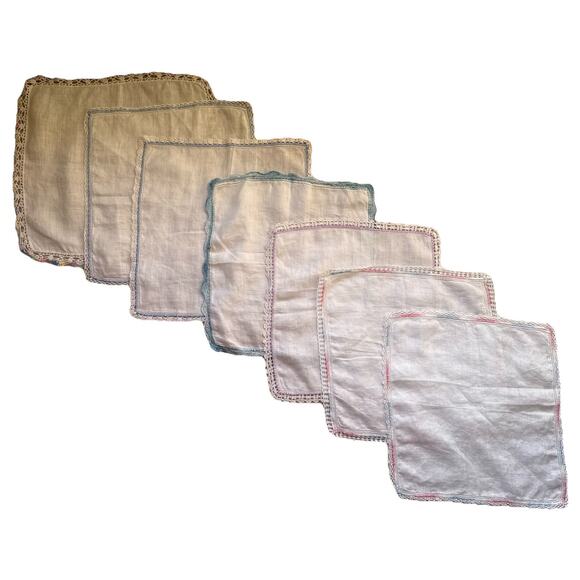 Vintage Hand Crochet Linen Hankies Dainty Handmade Hankerchiefs Lace Set of 7 - Picture 4 of 6